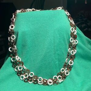 Vintage Long Necklace -  Amber Color & White Loops